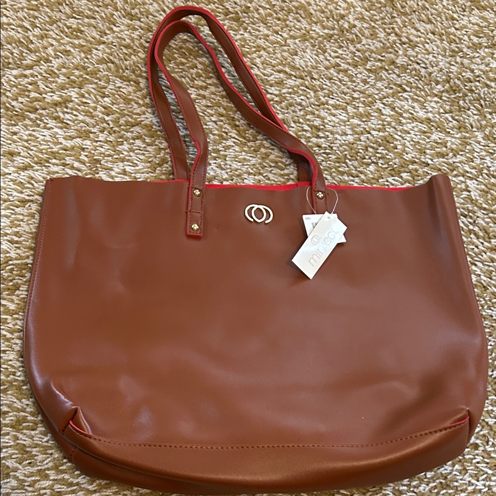 Minicci Brown Tote with Red Accents